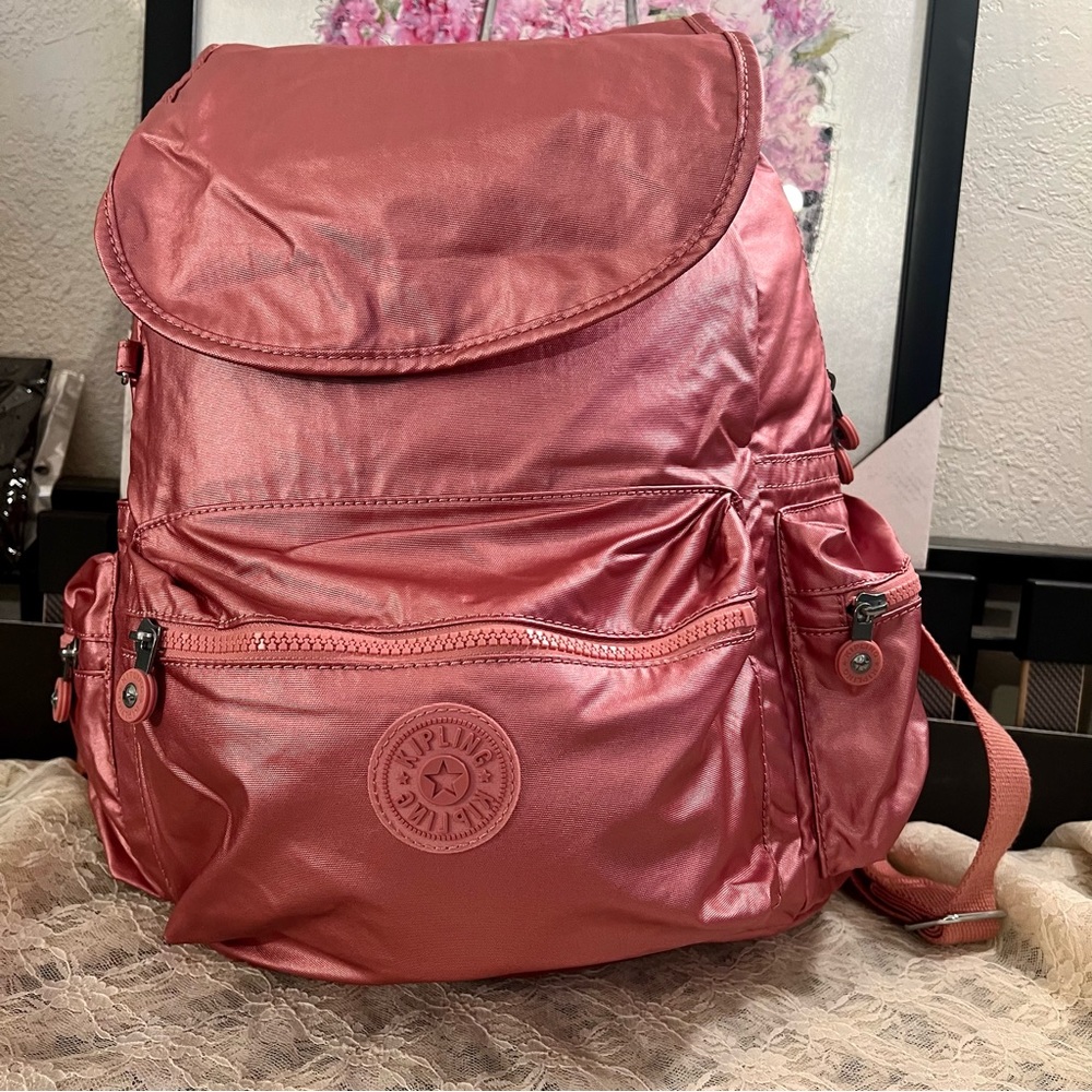 KIPLING Metallic Pink Backpack Glow